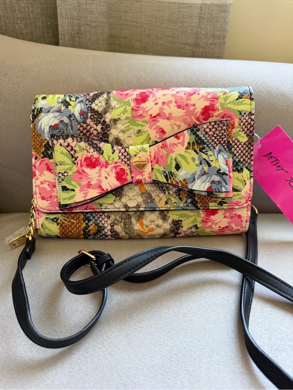 Betsey Johnson Floral Bow Crossbody Bag - Pink Multi